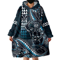 Hawaii Ikaika Warrior Helmet Wearable Blanket Hoodie Blue Tribal Tattoo