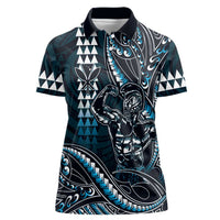 Hawaii Ikaika Warrior Helmet Women Polo Shirt Blue Tribal Tattoo