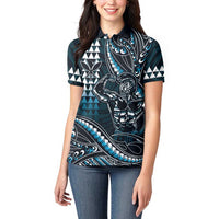 Hawaii Ikaika Warrior Helmet Women Polo Shirt Blue Tribal Tattoo