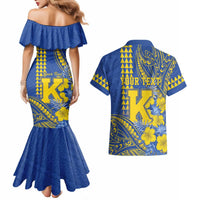 Personalised Hawaii Kaiser High School Couples Matching Mermaid Dress and Hawaiian Shirt Tribal Tattoo With Hibiscus Flowers