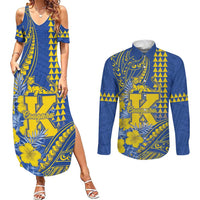 Personalised Hawaii Kaiser High School Couples Matching Summer Maxi Dress and Long Sleeve Button Shirt Tribal Tattoo With Hibiscus Flowers