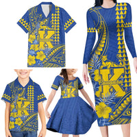 Personalised Hawaii Kaiser High School Family Matching Long Sleeve Bodycon Dress and Hawaiian Shirt Tribal Tattoo With Hibiscus Flowers