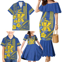 Personalised Hawaii Kaiser High School Family Matching Mermaid Dress and Hawaiian Shirt Tribal Tattoo With Hibiscus Flowers