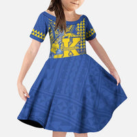 Personalised Hawaii Kaiser High School Family Matching Off The Shoulder Long Sleeve Dress and Hawaiian Shirt Tribal Tattoo With Hibiscus Flowers