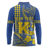 Personalised Hawaii Kaiser High School Long Sleeve Polo Shirt Tribal Tattoo With Hibiscus Flowers