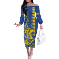 Personalised Hawaii Kaiser High School Off The Shoulder Long Sleeve Dress Tribal Tattoo With Hibiscus Flowers