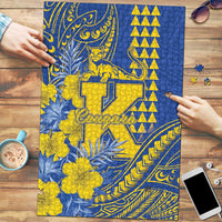Hawaii Kaiser High School Puzzle Tribal Tattoo With Hibiscus Flowers LT05 Blue - Polynesian Pride