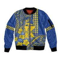 Personalised Hawaii Kaiser High School Sleeve Zip Bomber Jacket Tribal Tattoo With Hibiscus Flowers