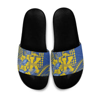 Hawaii Kaiser High School Slide Sandals Tribal Tattoo With Hibiscus Flowers