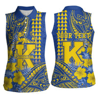 Personalised Hawaii Kaiser High School Women Sleeveless Polo Shirt Tribal Tattoo With Hibiscus Flowers
