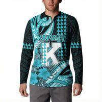 Personalised Hawaii Kapolei High School Button Sweatshirt Tribal Tattoo With Hibiscus Flowers