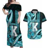 Personalised Hawaii Kapolei High School Couples Matching Off Shoulder Maxi Dress and Hawaiian Shirt Tribal Tattoo With Hibiscus Flowers
