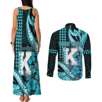 Personalised Hawaii Kapolei High School Couples Matching Tank Maxi Dress and Long Sleeve Button Shirt Tribal Tattoo With Hibiscus Flowers