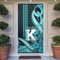 Personalised Hawaii Kapolei High School Door Cover Tribal Tattoo With Hibiscus Flowers LT05 Dark Teal - Polynesian Pride