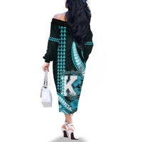 Personalised Hawaii Kapolei High School Family Matching Off The Shoulder Long Sleeve Dress and Hawaiian Shirt Tribal Tattoo With Hibiscus Flowers