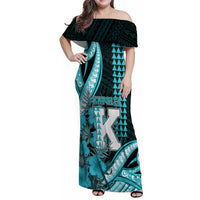 Personalised Hawaii Kapolei High School Family Matching Off Shoulder Maxi Dress and Hawaiian Shirt Tribal Tattoo With Hibiscus Flowers