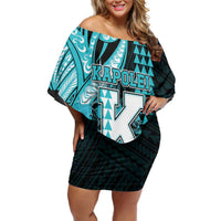 Personalised Hawaii Kapolei High School Family Matching Off Shoulder Short Dress and Hawaiian Shirt Tribal Tattoo With Hibiscus Flowers