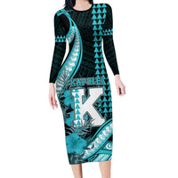 Personalised Hawaii Kapolei High School Long Sleeve Bodycon Dress Tribal Tattoo With Hibiscus Flowers