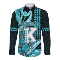 Personalised Hawaii Kapolei High School Long Sleeve Button Shirt Tribal Tattoo With Hibiscus Flowers