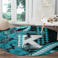 Hawaii Kapolei High School Round Carpet Tribal Tattoo With Hibiscus Flowers