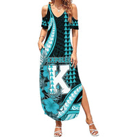 Personalised Hawaii Kapolei High School Summer Maxi Dress Tribal Tattoo With Hibiscus Flowers