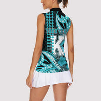 Personalised Hawaii Kapolei High School Women Sleeveless Polo Shirt Tribal Tattoo With Hibiscus Flowers
