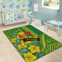 Hawaii Leilehua High School Area Rug Tribal Tattoo With Hibiscus Flowers