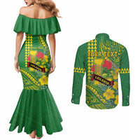 Personalised Hawaii Leilehua High School Couples Matching Mermaid Dress and Long Sleeve Button Shirt Tribal Tattoo With Hibiscus Flowers