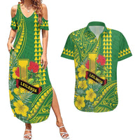 Personalised Hawaii Leilehua High School Couples Matching Summer Maxi Dress and Hawaiian Shirt Tribal Tattoo With Hibiscus Flowers