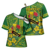 Personalised Hawaii Leilehua High School Cross Shoulder Shirt Tribal Tattoo With Hibiscus Flowers