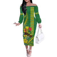 Personalised Hawaii Leilehua High School Family Matching Off The Shoulder Long Sleeve Dress and Hawaiian Shirt Tribal Tattoo With Hibiscus Flowers