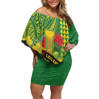 Personalised Hawaii Leilehua High School Family Matching Off Shoulder Short Dress and Hawaiian Shirt Tribal Tattoo With Hibiscus Flowers