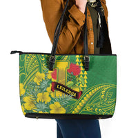 Hawaii Leilehua High School Leather Tote Bag Tribal Tattoo With Hibiscus Flowers