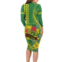 Personalised Hawaii Leilehua High School Long Sleeve Bodycon Dress Tribal Tattoo With Hibiscus Flowers
