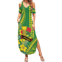 Personalised Hawaii Leilehua High School Summer Maxi Dress Tribal Tattoo With Hibiscus Flowers