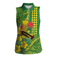 Personalised Hawaii Leilehua High School Women Sleeveless Polo Shirt Tribal Tattoo With Hibiscus Flowers