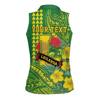 Personalised Hawaii Leilehua High School Women Sleeveless Polo Shirt Tribal Tattoo With Hibiscus Flowers