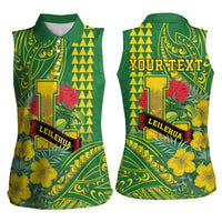 Personalised Hawaii Leilehua High School Women Sleeveless Polo Shirt Tribal Tattoo With Hibiscus Flowers