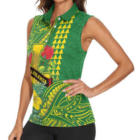 Personalised Hawaii Leilehua High School Women Sleeveless Polo Shirt Tribal Tattoo With Hibiscus Flowers