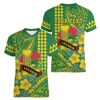 Personalised Hawaii Leilehua High School Women V-Neck T-Shirt Tribal Tattoo With Hibiscus Flowers