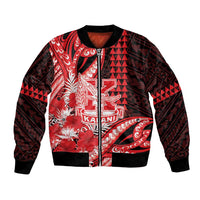 Personalised Hawaii Kalani High School Bomber Jacket Tribal Tattoo With Hibiscus Flowers