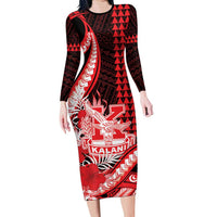Personalised Hawaii Kalani High School Family Matching Long Sleeve Bodycon Dress and Hawaiian Shirt Tribal Tattoo With Hibiscus Flowers