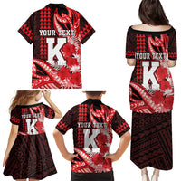Personalised Hawaii Kalani High School Family Matching Puletasi and Hawaiian Shirt Tribal Tattoo With Hibiscus Flowers
