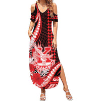 Personalised Hawaii Kalani High School Family Matching Summer Maxi Dress and Hawaiian Shirt Tribal Tattoo With Hibiscus Flowers