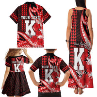Personalised Hawaii Kalani High School Family Matching Tank Maxi Dress and Hawaiian Shirt Tribal Tattoo With Hibiscus Flowers