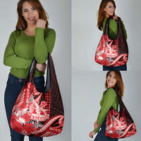 Hawaii Kalani High School Grocery Bag Tribal Tattoo With Hibiscus Flowers