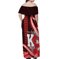Personalised Hawaii Kalani High School Off Shoulder Maxi Dress Tribal Tattoo With Hibiscus Flowers