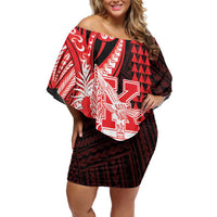 Personalised Hawaii Kalani High School Off Shoulder Short Dress Tribal Tattoo With Hibiscus Flowers