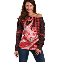 Personalised Hawaii Kalani High School Off Shoulder Sweater Tribal Tattoo With Hibiscus Flowers