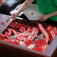 Hawaii Kalani High School Puzzle Tribal Tattoo With Hibiscus Flowers